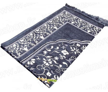 Tapis de prière en velours - Motif jardin -Fond bleu nuit