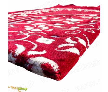 Tapis de prière en velours - Motif jardin - Fond rouge écarlate