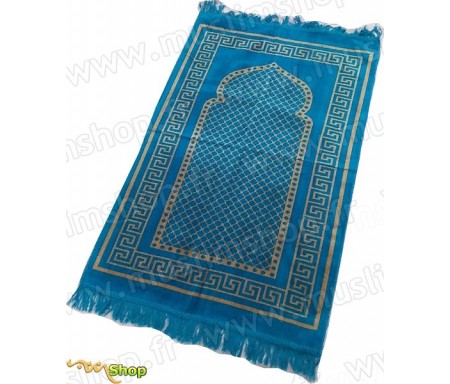 Tapis de prière Velours couleur bleu turquoise - motif losange