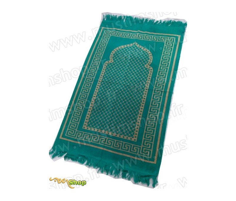 Tapis de prière musulman en velours couleur unie vert (uniforme