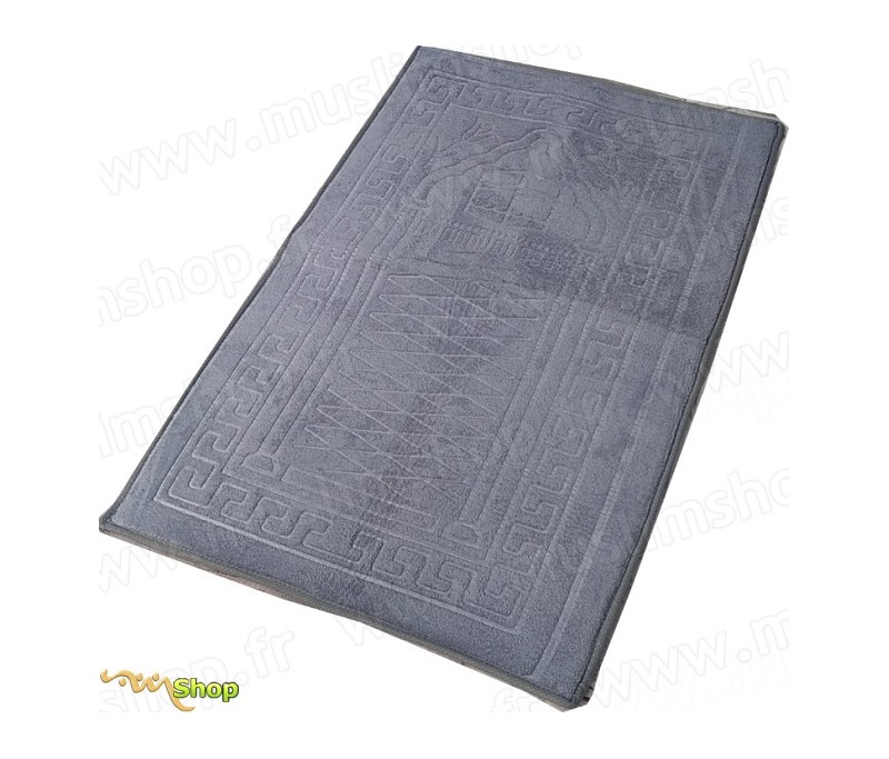 Tapis de Prière épais & grande taille - fond BLANC & motif GRIS