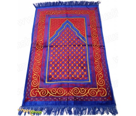 Tapis de prière Velours couleur Rouge et Bleu- motif losange
