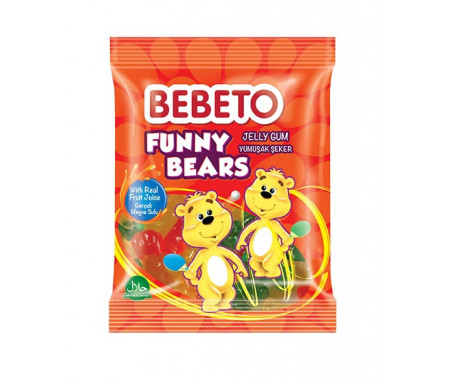 Bonbons Halal Bonbons Funny Bears (Oursons rigolos) - Fabriqué avec du vrai Jus de Fruit - Bebeto - Sachet 80gr