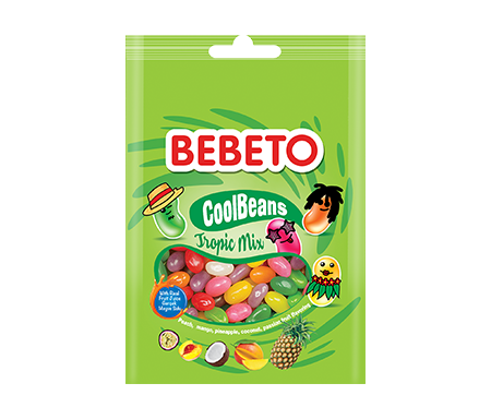 Bonbons Halal Cool Beans Tropical Mix - Fabriqué avec du vrai Jus de Fruit - Bebeto - Sachet 80gr