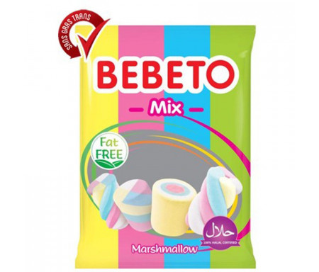Bonbons Halal Marshmallow Mix (Mélange arc-en-ciel) Bebeto - Sans gras (sachet de 275g)