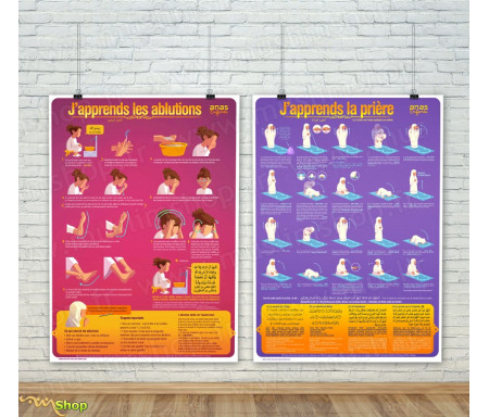 Pack 2 Posters Filles "J'apprends les ablutions et la prière"