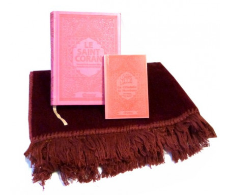 Pack cadeau : Le Saint Coran (français/arabe/phonétique) + La Citadelle du musulman (Hisnul Muslim) + Tapis de prière en velours