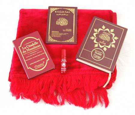 Pack Cadeau : Traduction du Saint Coran, La Citadelle du musulman, Les invocations Rabana, Tapis et Parfum Musc d'Or