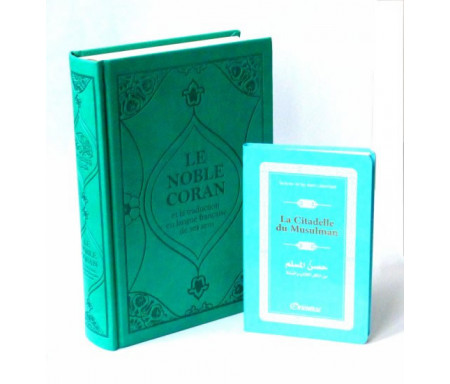 Pack cadeau bleu : Le Noble Coran (bilingue français/arabe) + La Citadelle du Musulman (bleu)