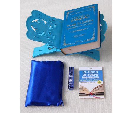 Pack Cadeau Bleu : Livres Le jardin des vertueux, Les 4 Règles et Les 6 Principes Fondamentaux, Porte-Livre, Tapis de poche et Parfum de luxe