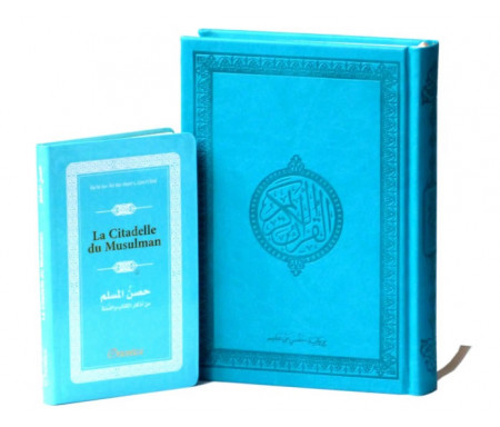 Pack Cadeau Bleu Turquoise : Le Saint Coran version arabe (Lecture Hafs) + La Citadelle du Musulman (fr/ar/ph)