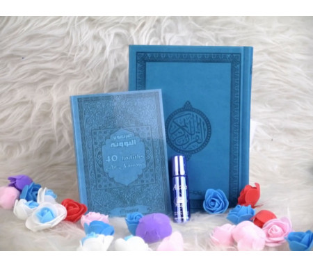 Pack Cadeau Couleur Bleu (Coran - Les 40 hadiths an-Nawawî - Parfum - Sac cadeau)