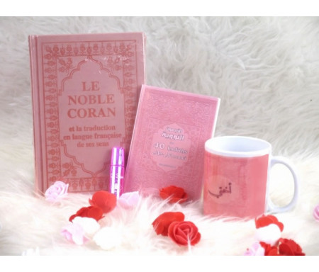 Pack Cadeau Couleur rose clair (Coran - 40 hadiths - Parfum - mug)