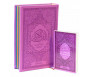 Pack Cadeau Mauve : Le Noble Coran avec pages en couleur Arc-en-ciel (Rainbow), La Citadelle du Musulman, Tapis en velours, Porte Coran et Diffuseur de parfum