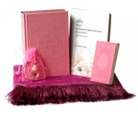 Pack Cadeau pour femmes (Rose Clair) : Tapis - Livres : Coran Rainbow Couleurs Arc en ciel - La Citadelle du Musulman - Livre pour femme