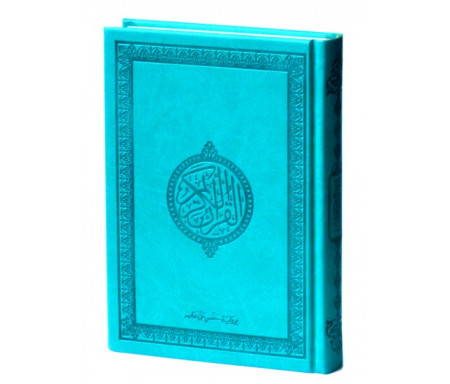 Le Saint Coran version arabe (Lecture Hafs) de luxe avec couverture en daim bleu-turquoise