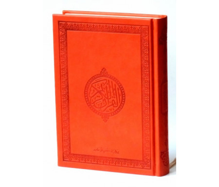 Le Saint Coran version arabe (Lecture Hafs) de luxe avec couverture en daim orange La compatibilité du lecteur d'écran est activée.