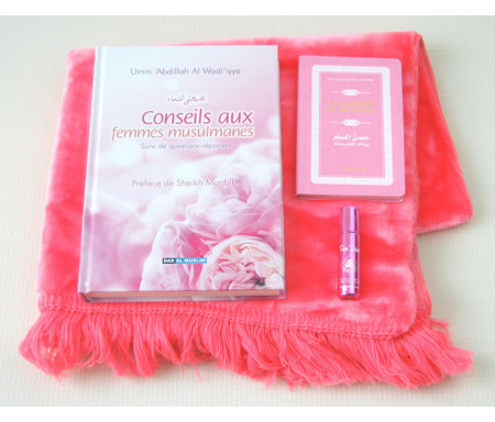 Pack Cadeau Rose : Conseils aux femmes musulmanes + La Citadelle du musulman + Tapis + Parfum de luxe