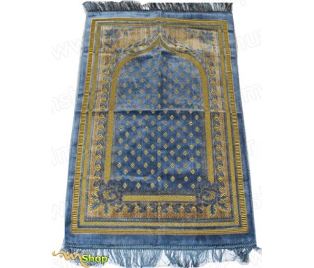 Tapis de prière Velours Bleu Azur - Motif losange