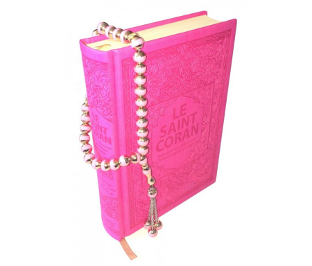 Coffret Cadeau pour femmes - Le Saint Coran (français-arabe-phonétique) et Chapelet "Sebha" de luxe roses