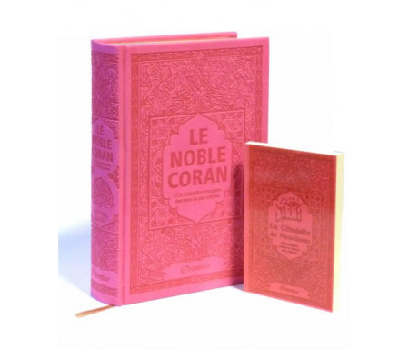 Coffret Cadeau Coran Rose pas cher : Le Noble Coran Rainbow (Arc-en-ciel) Bilingue français/arabe et La Citadelle du Musulman assortie