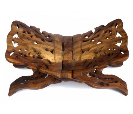 Grand porte Coran artisanal en bois joliment sculpté et décoré (39 cm)