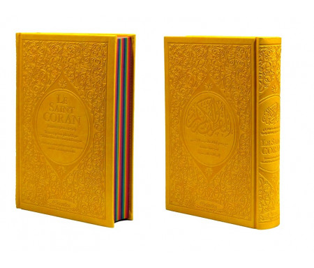 Le Saint Coran Rainbow (Arc-en-ciel) - Français/arabe avec transcription phonétique - Edition de luxe (Couverture Cuir Jaune)