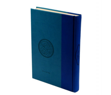 Le Saint Coran (17 x 24 cm) version arabe (Lecture Hafs) de luxe avec couverture en daim Bleu