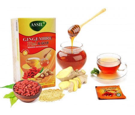 Thé naturel au gingembre, miel et Goji