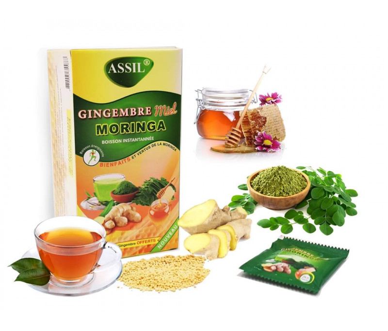 Thé naturel au gingembre, miel et moringa chez Assil sur