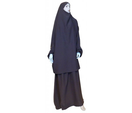 Jilbab réversible (satiné/normal) deux pièces (Cape + Jupe évasée) - Taille S/M - Couleur marron chocolat