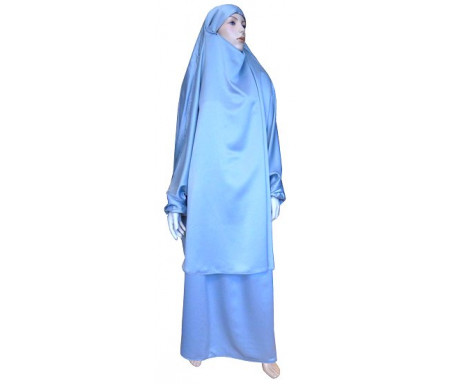 Jilbab réversible (satiné/normal) deux pièces (Cape + Jupe évasée) - Taille S/M - Couleur gris clair