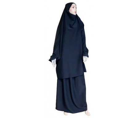 Jilbab réversible (satiné/normal) deux pièces (Cape + Jupe évasée) - Taille S/M - Coloris noire