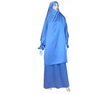 Jilbab réversible (satiné/normal) deux pièces (Cape + Jupe évasée) - Taille S/M - Coloris gris