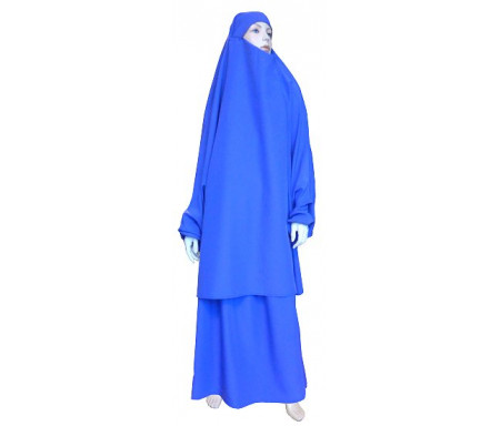 Jilbab réversible (satiné/normal) deux pièces (Cape + Jupe évasée) - Taille S/M - Coloris bleue