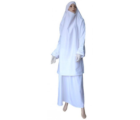 Jilbab réversible (satiné/normal) deux pièces (Cape + Jupe évasée) - Taille S/M - Coloris blanc