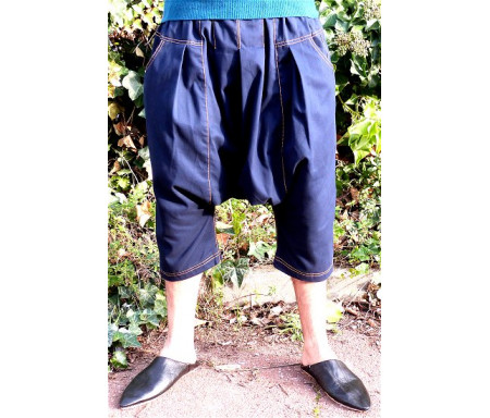Pantalon Sarouel / Serwal confort en gabardine de coton pour homme - Taille XL - Coloris bleu marine