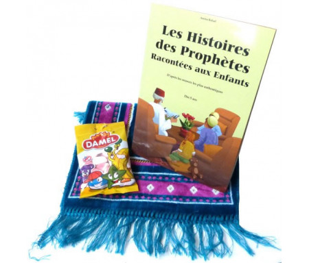 Pack Cadeau Enfant : Livre Les Histoires des Prophètes Racontées aux Enfants + Confiseries Bonbons Halal + Tapis de prière enfant