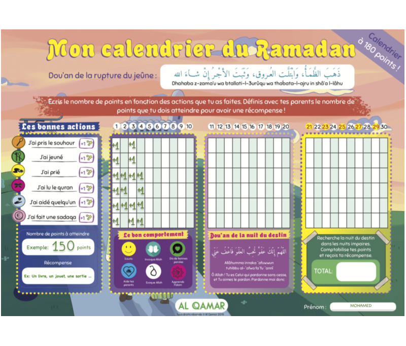 Mon calendrier Ramadan sur ma page facebook--->