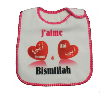 Bavoir J'aime Abî et Oummî - Bismillah (Rose) pour filles