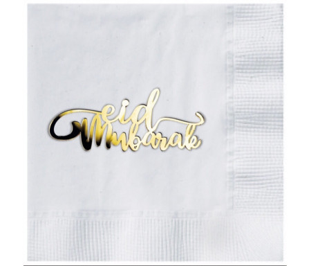 Lot de 16 grandes Serviettes de table gaufrées Serviettes blanche Eid Mubarak Charm