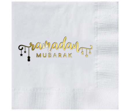 Lot de 16 grandes Serviettes de table gaufrées Serviettes blanche Ramadan Mubarak Charm