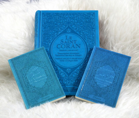Coffret/Pack Cadeau Bleu (français/arabe/phonétique) : Le Saint Coran Rainbow, Chapitre Amma (Jouz' 'Ammâ) et La citadelle du musulman