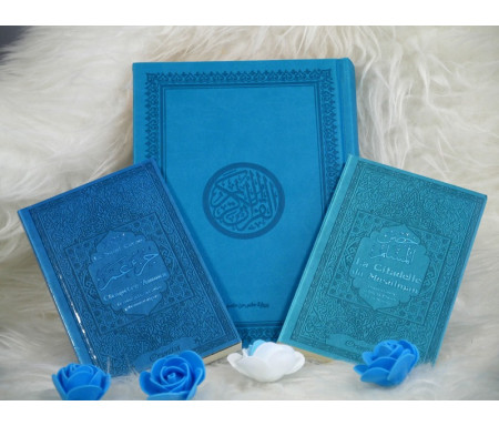 Pack Cadeau "pas cher" couleur bleu turquoise avec 3 livres : Le Saint Coran, Chapitre Amma et La Citadelle du Musulman