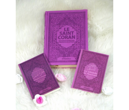 Coffret/Pack Cadeau Mauve pour femmes musulmanes : Le Saint Coran, Chapitre Amma (Juz' 'Ammâ) et La citadelle du musulman
