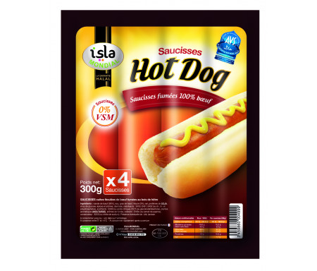 Saucisses Hot Dog Pur Boeuf certifié AVS 300gr - Isla Mondial