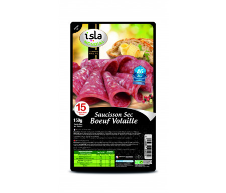 Saucisson Sec tranché Bœuf Volaille certifié AVS 150gr (15 tranches) - Isla Mondial