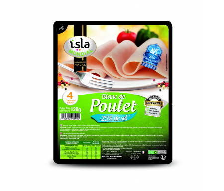 Blanc De Poulet Allégé en Sel Halal Qualité Supérieure certifié AVS 120gr (4 tranches) - Isla Mondial