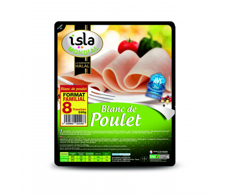 Blanc de Poulet Halal Format Familial Qualité Supérieure certifié AVS 240gr (8 tranches) - Isla Mondial