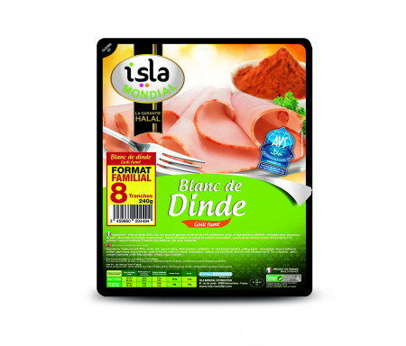 Blanc de Dinde Halal Goût fumé Format Familial Qualité Supérieure certifié AVS 240gr (8 tranches) - Isla Mondial